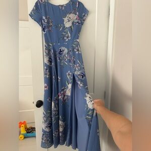 Anthropologie Blue Flutter Sleeve Maxi Dress